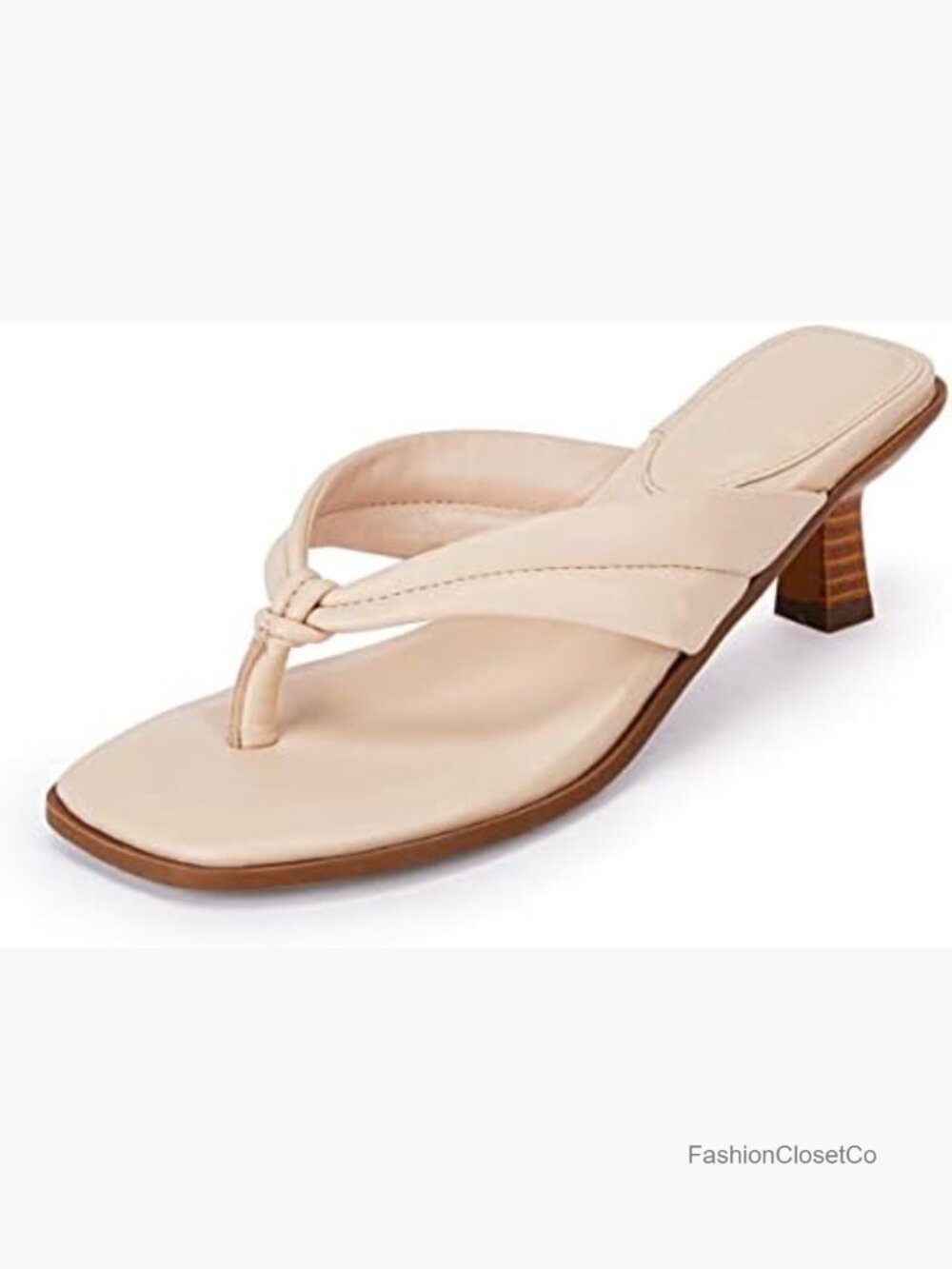 Kitten Heel Thong Sandals Low Stacked Heeled Mules Square Open Toe